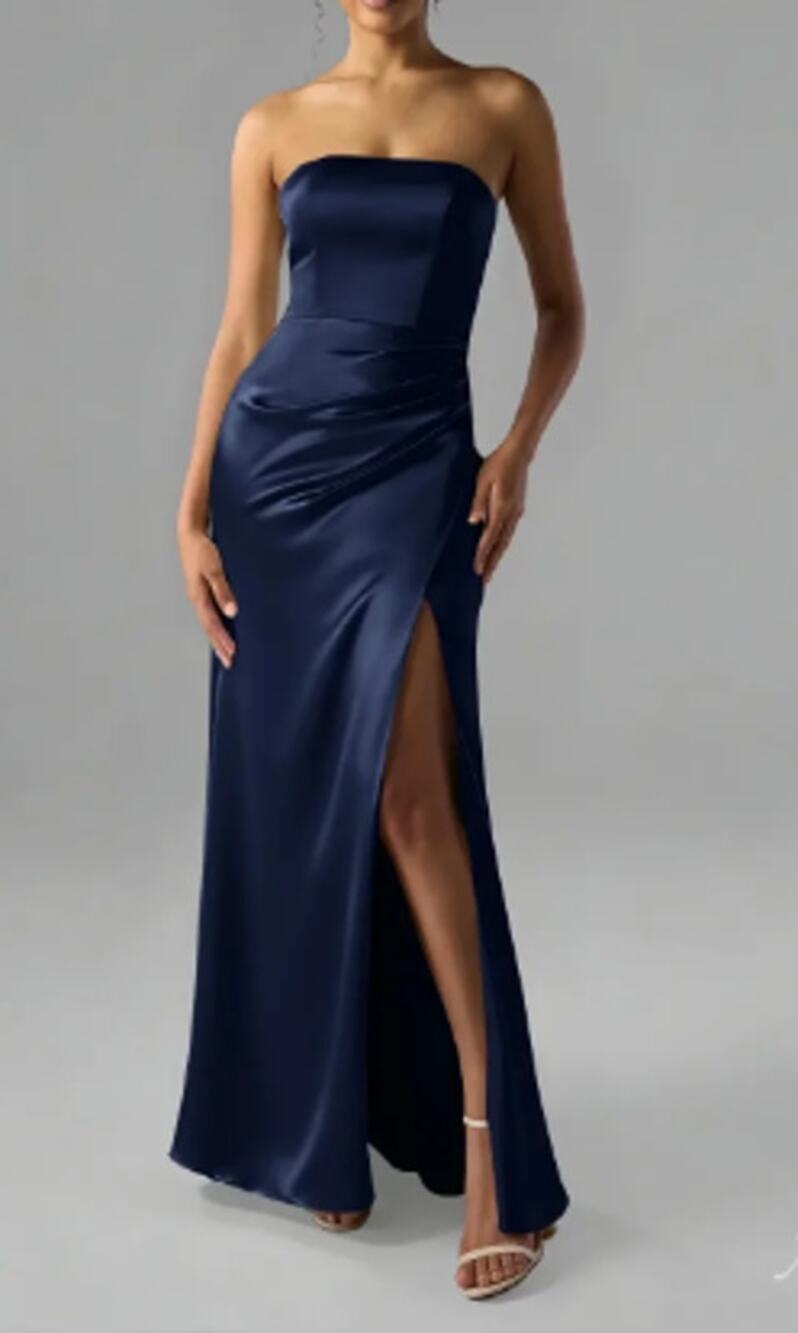 AW BRIDAL SZ 6 S navy blue Syeda satin crystal bridesmaid party maxi dress B50